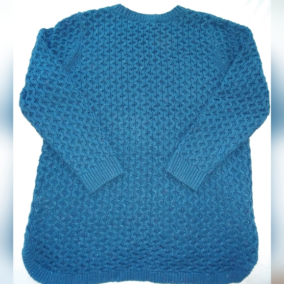EUC Plus Size Lands’ End Teal Blue Flecked Crew Neck High-Low Sweater – Size 1X - Picture 3 of 8